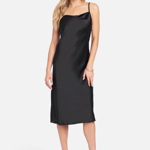 Bebe Satin Cowl Neck Slip MIDI Dress